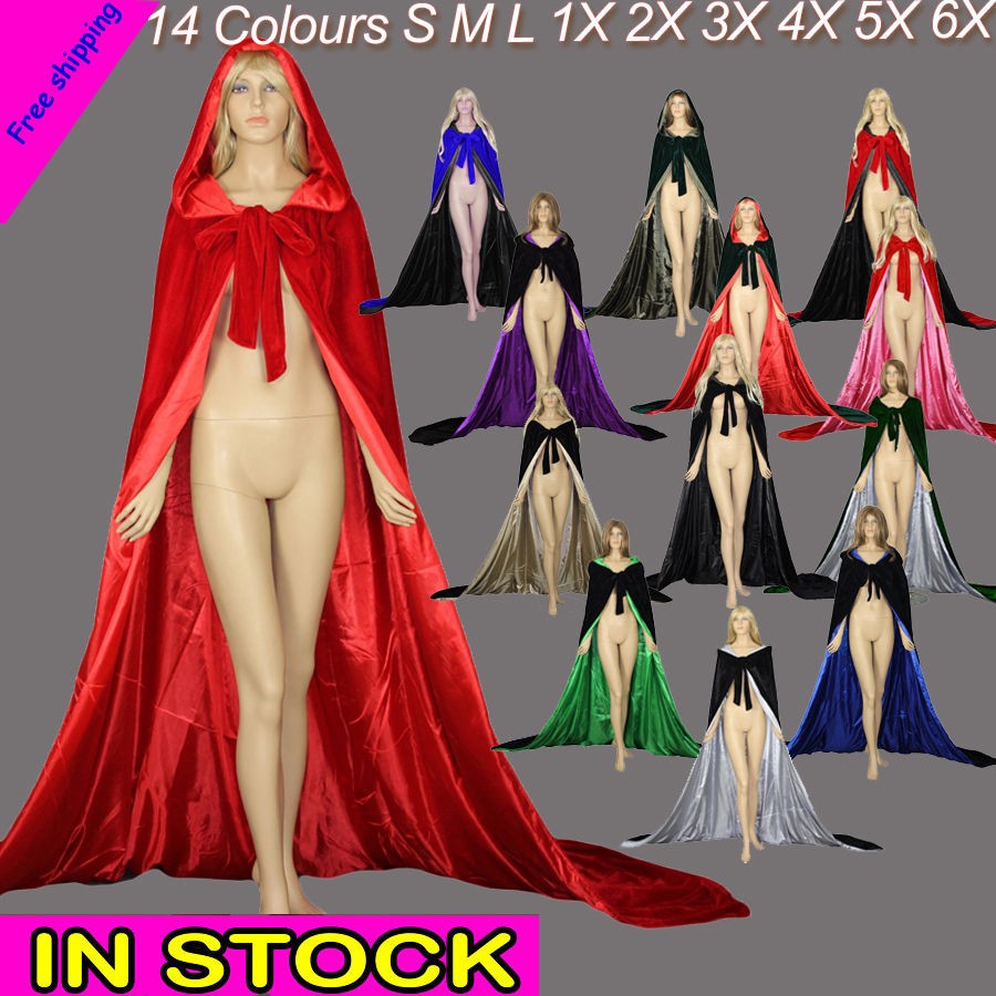   Hooded Cloak Halloween Wedding Witchcraft Cape Shawl Sca 13 Colours