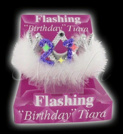 Happy 21 21st Birthday Girl Glitzy Gift Present Flashing Tiara Silver 