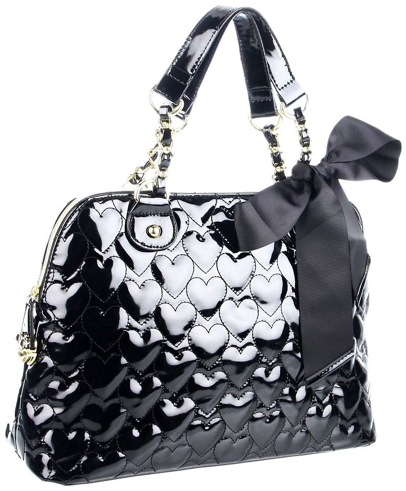   Black Mine & Yours Quilted Heart Dome Satchel Purse Handbag Bag