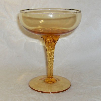 Retro Vtg Amber Twisted Spiral Stem CHAMPAGNE GLASS (s)