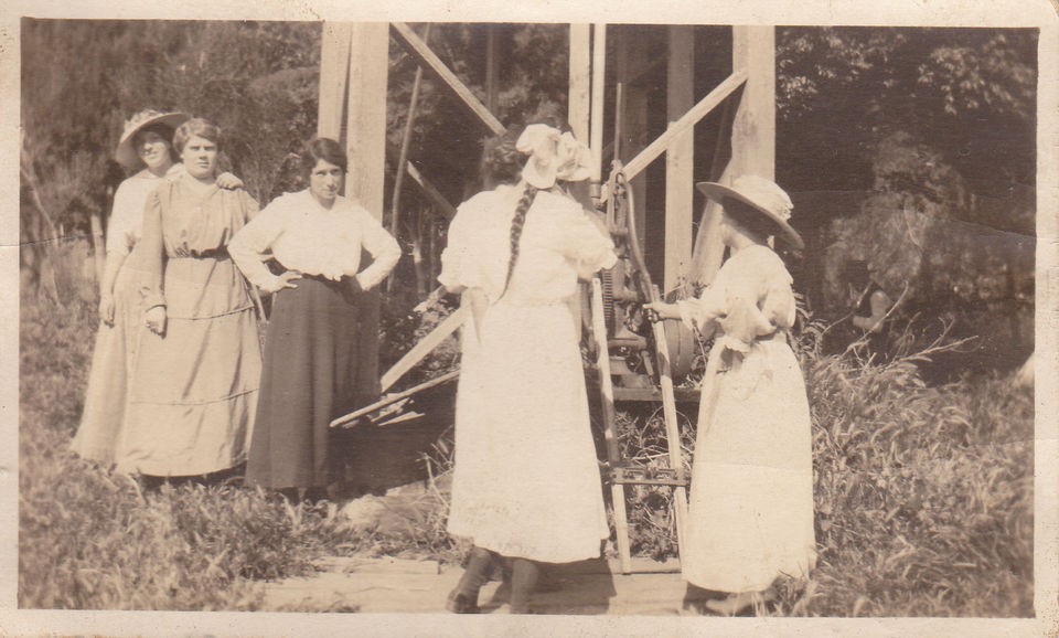   Old Photo Women Working with Iron Pump Well Machinery Early 1900s