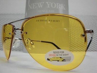 NEW MENS LADIES AVIATOR YELLOW LENS DAY NIGHT DRIVING SUN GLASSES 