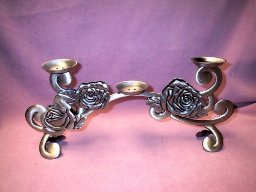 Tier Pewter Fireplace Candelabra Arch Roses/Scrolls