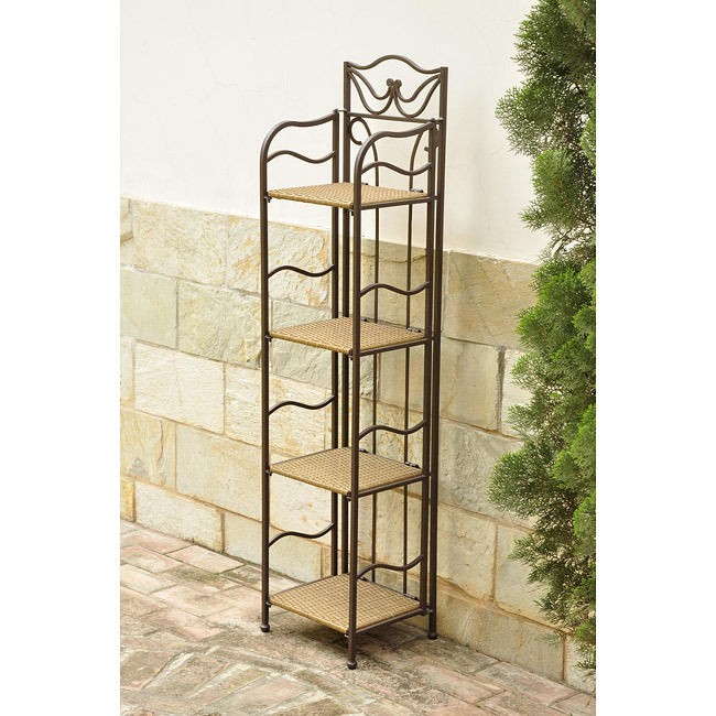 Valencia 4 tier 12 inch Wide Plant Shelf   Matte Brown Steel, Natural 