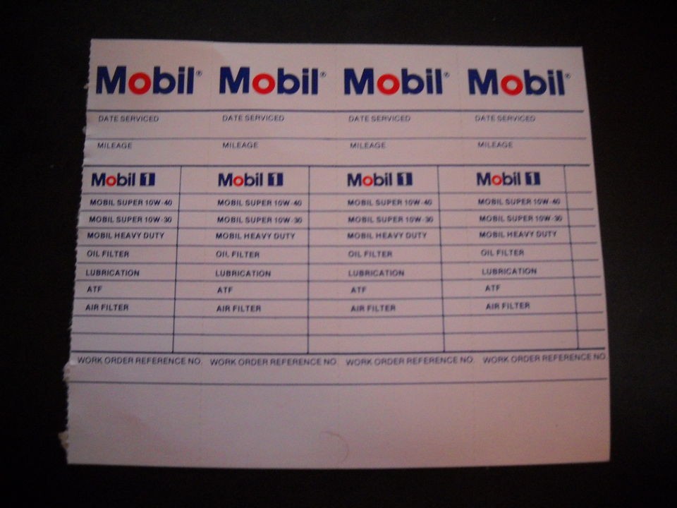 MOBIL MOTOR OIL DOOR JAMB SERVICE OIL CHANGE REMINDER STICKERS sign