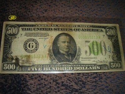 FEDERAL RESERVE 500 DOLLAR BILL 1934 SERIES RARE