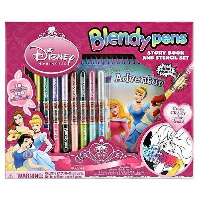 NIB DISNEY PRINCESS BLENDY PENS STORY BOOK AND STENCIL SET