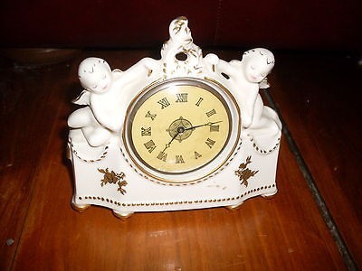 Attractive Vintage Lux China Cherub Desk Clock No Damage