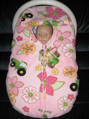   DEERE PINK DOUBLE FLEECE INFANT BABY CAR SEAT COVER WITH FULL ZIPPER