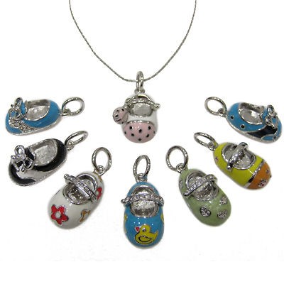 Darling Enamel Baby Shoe Charm Pendant 16 18 Necklace