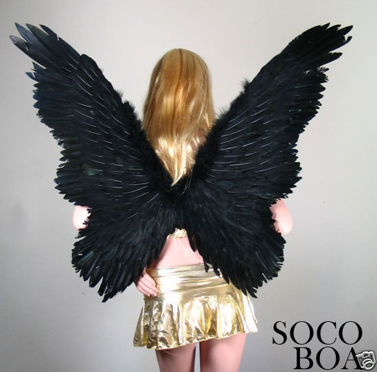   Black Butterfly Feather Angel Wings + HALO Halloween costume XL