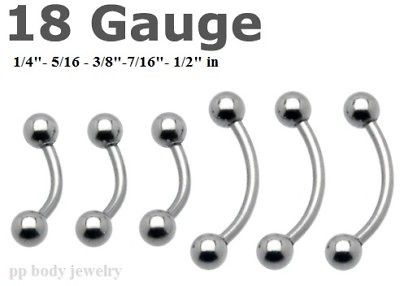 18G~1/4,5/16​,3/8,1/2 Curved Eyebrow Barbell, Tragus