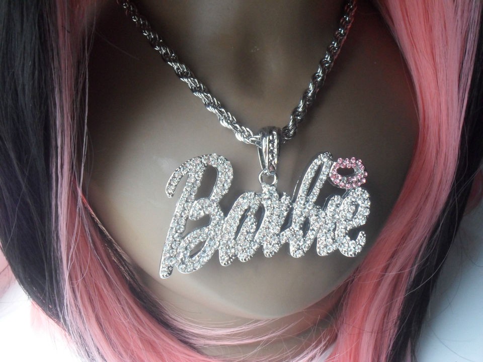 .com: Nicki Minaj Barbie Pink Crystal Pendant Charm Silver Tone 18 Chain  Necklace: Jewelry