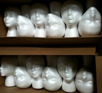 Lot 12 Styrofoam Foam Mannequin Heads Female Head White Halloween Form 