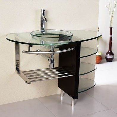 39 inch HWS Bathroom Tempered Clear Glass Vessel Sink & Vanity 