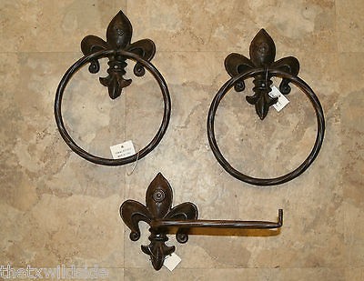 pc set, FLEUR DE LIS, BATHROOM DECOR, TOWEL RING, TOILET PAPER 