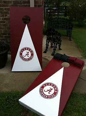   CRIMSON TIDE CORNHOLE BOARDS W/ 8 BAGS BEAN BAG TOSS GAME 2X4 FT REG