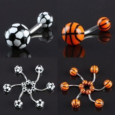 Football Basketball Game UV Stainless Steel Barbell Bar Navel Ring 