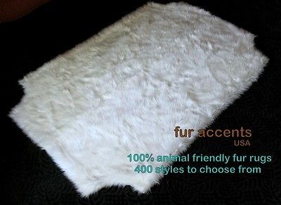 Scalloped Ivory WHITE BEAR AREA RUG Faux Fur Flokati SHEEPSKIN 