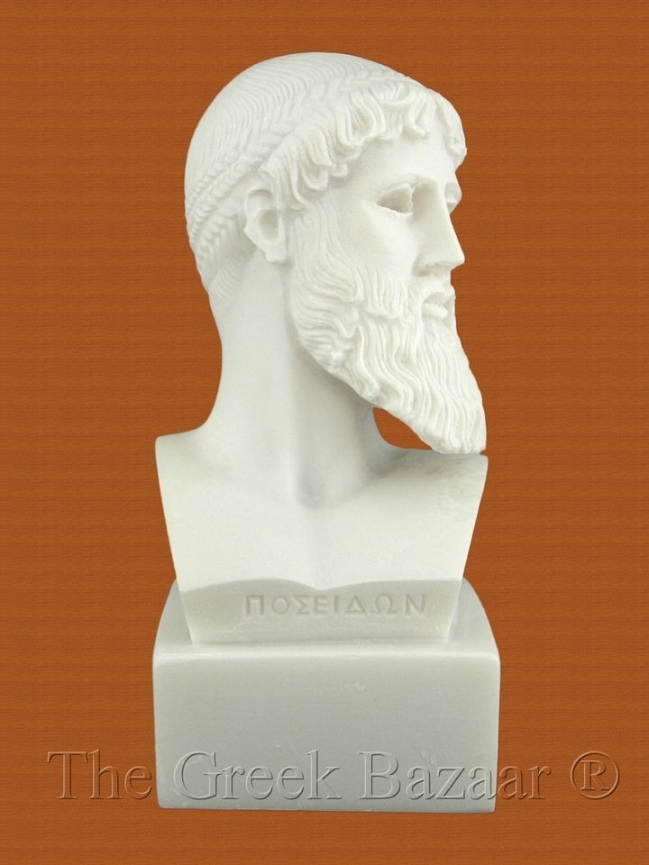 Poseidon God of Sea Greek Alabaster Marble Bust Statue