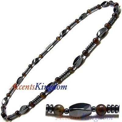 mens Magnetic Hematite Tigers Eye Beads Necklace 18