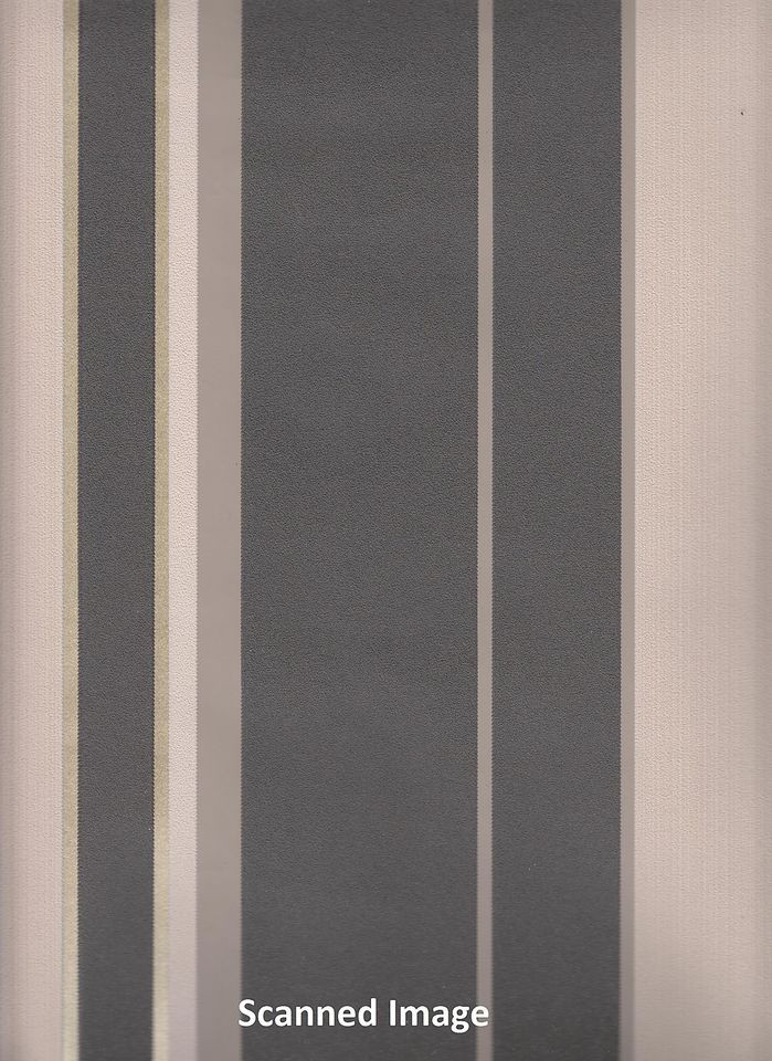 Stripe Wallpaper/ Black Gold Taupe Vertical Striped Wallpaper / Cream 