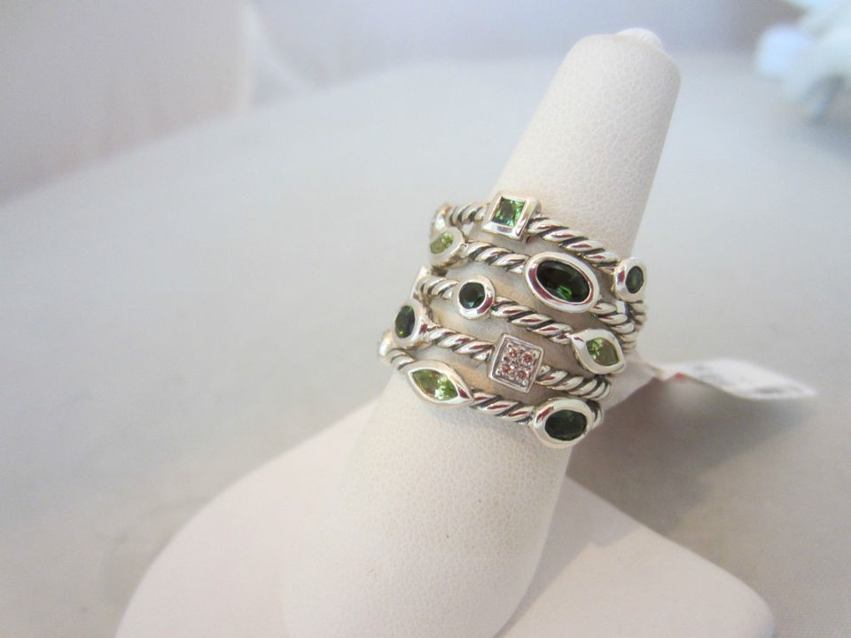   YURMAN Sterling Silver Diamond Peridot 5 Row Confetti Ring nwt $875 7