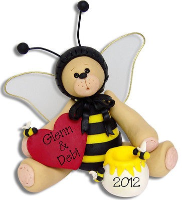 BELLY BEAR BEE Personalized Valentine Ornament Handmade Polymer Clay 