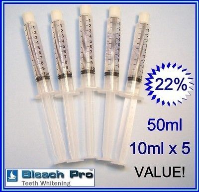 Teeth Whitening Gel 5 HUGE Syringes 50ML 22% Tooth Bleaching 