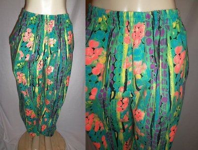   80s Hammer Parachute Puffy Pants Surf Neon Splatter Polka Dots L XL