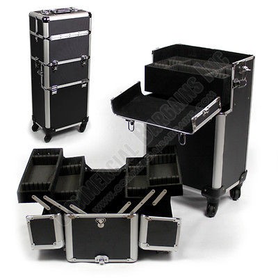   Artist Beauty Case Rolling Lockable Aluminum Cosmetic Train Box Black