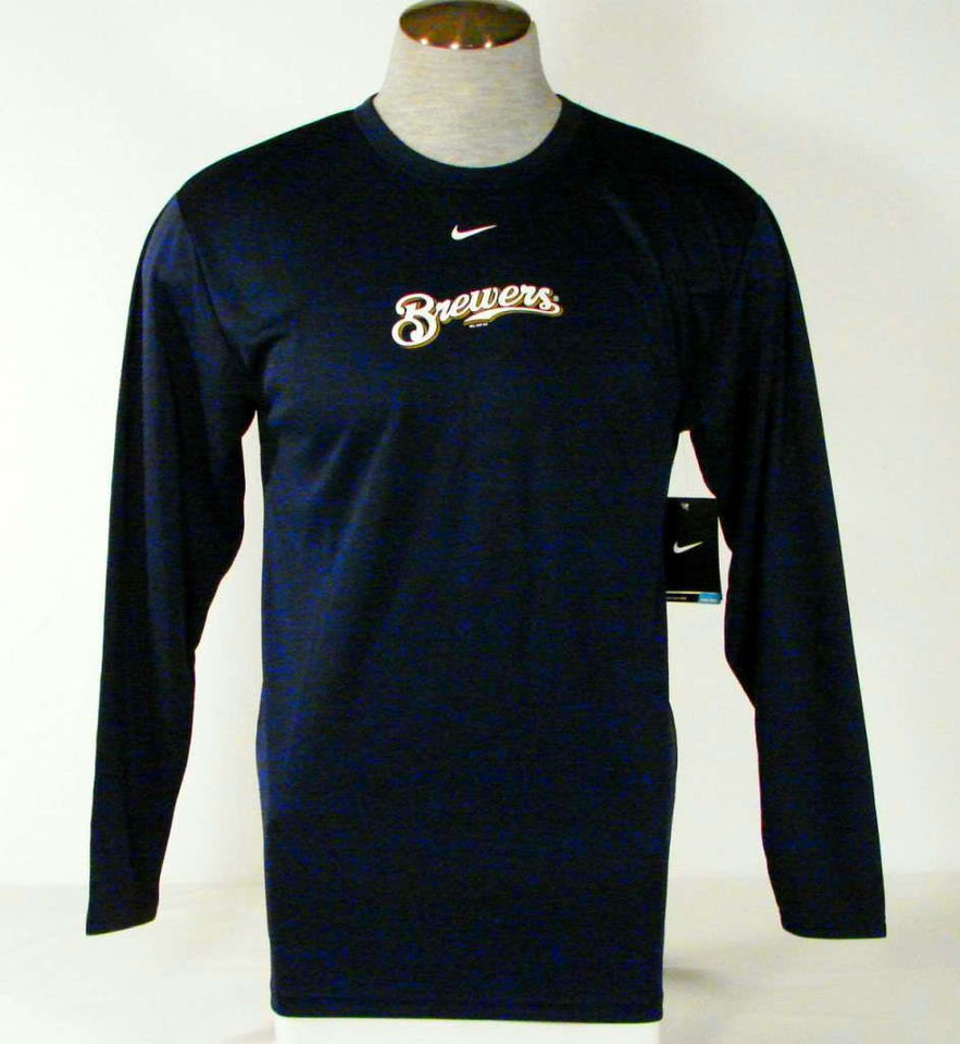 Nike Dri Fit MLB Milwaukee Brewers Long Sleeve Athletic Shirt Mens NWT