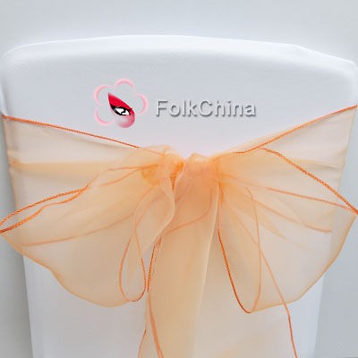 Peach Orange Organza Chair Cover Bow Sash Wedding Decor Banquet WED 