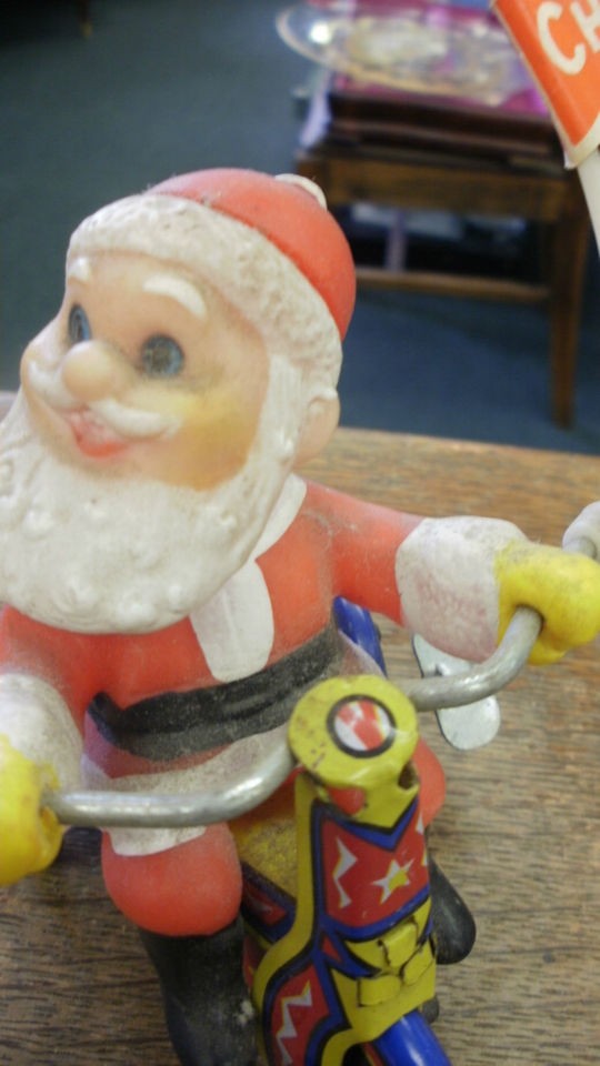 Vintage MTU Made in Korea Plastic Santa on Tin Tricycle Trike Wind Up 