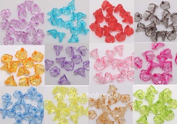   200pcs Clear Acrylic Trumpet Calla Lily Flower Beads Many Colors