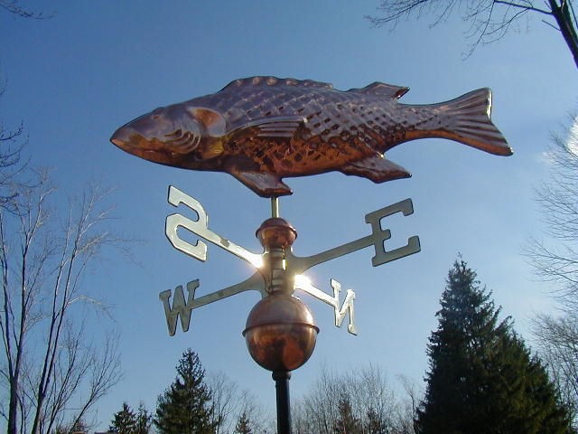 Polished FISH WEATHER VANE COPPER WEATHERVANE 3 D Lightning Rod