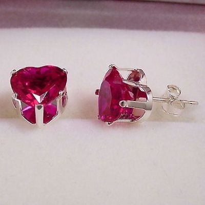 0ct Heart Cut 8mm created Burmese Ruby Stud Earrings