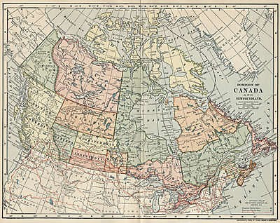 Canada & Newfoundland Map Authentic 1902 (Dated) Provinces, Towns 