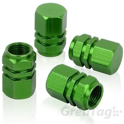 TIRE RIM WHEEL VALVES STEMS CAPS GREEN UNIVERSAL FIT