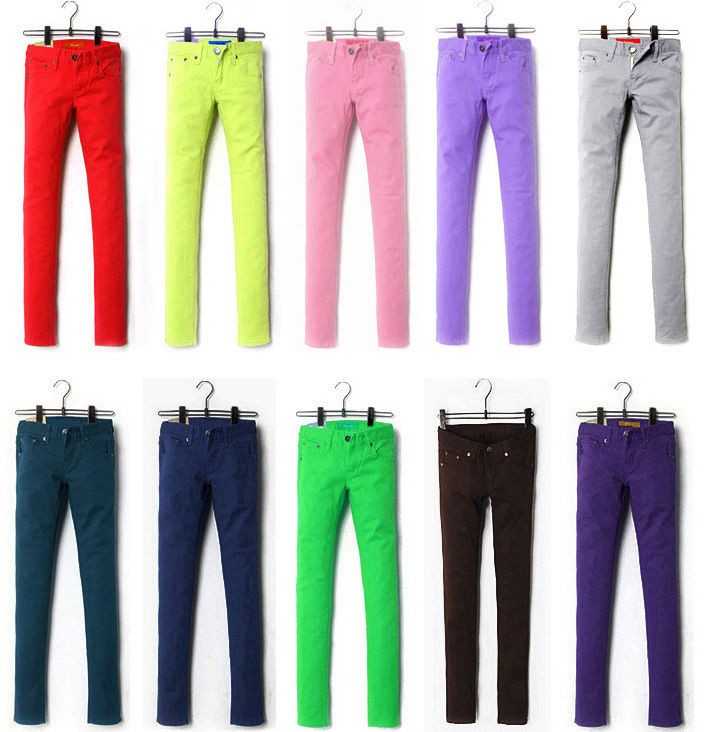 womens stretch color pencil pants feet pants casual skinny jeans