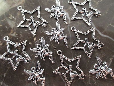   of 10 Silver Fairies Fairy & Stars Charms Pendants Wicca/Celtic/Pagan