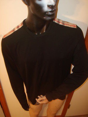   Brit mens long sleeved crew neck check shoulder panels t shirt $150