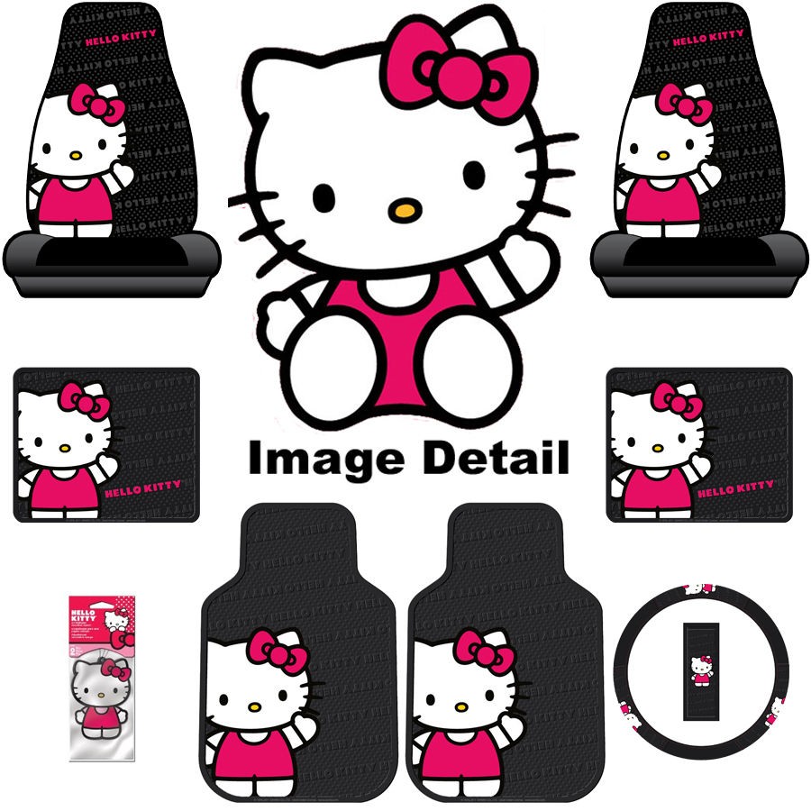 Hello Kitty Car 8 pcs Floor Mats Wheel Cover Seat Cover Air Freshener 