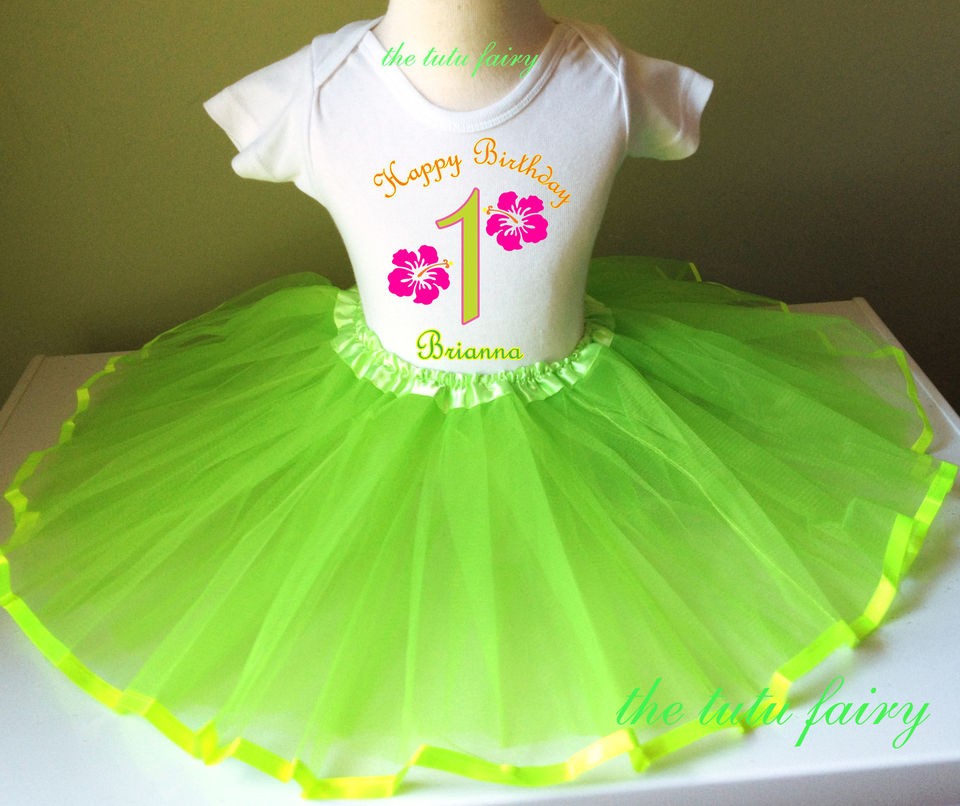 Hibiscus Luau Flowers Birthday shirt name age & tutu set outfit girl 