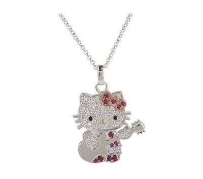 HELLO KITTY STERLING DIAMONIQUE ROCK STAR PENDANT CHAIN