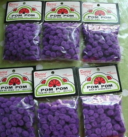   pom poms PURPLE TAN or BROWN 6 bags 600 pcs large lot craft supplies