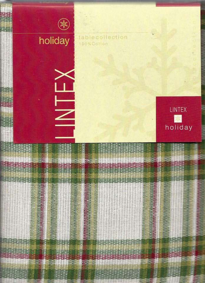 HOLIDAY WOVEN PLAID CHRISTMAS RED & GREEN TABLECLOTH OR NAPKIN SET