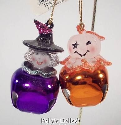 Set of 2 Halloween Jingle Buddies Bells Witch & Pumpkin