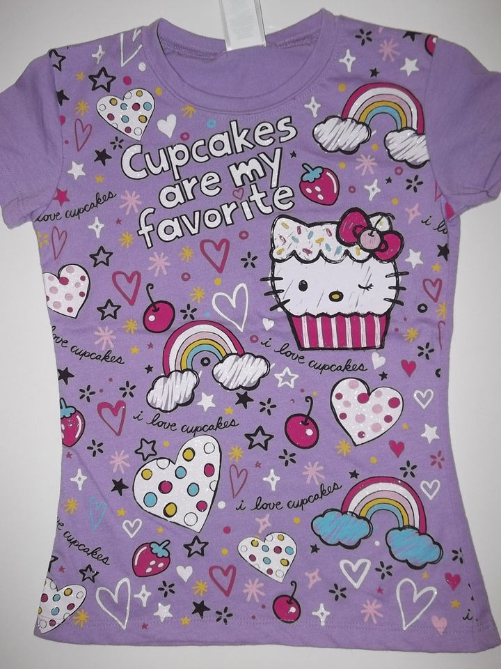 NWT Girls Kids HELLO KITTY T SHIRT Tee Cupcakes Cupcake Purple M XL
