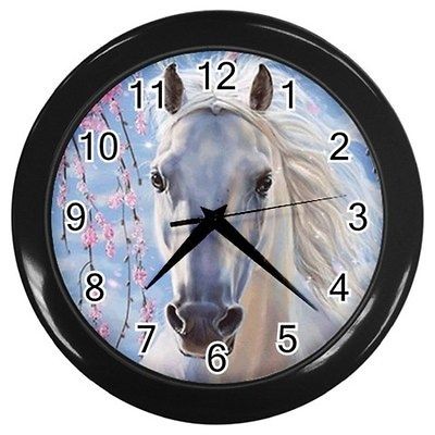 New Women Girl White Horse 2 Wall Clock Bedding Kitchen Bath Gift Free 